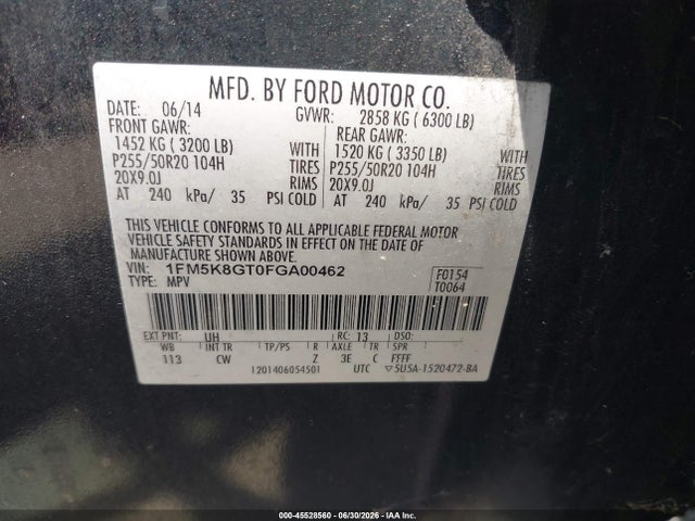 Aukcja sprzedaży 2015 Ford Explorer Sport, vin: 1FM5K8GT0FGA00462, numer aukcji: 45528560