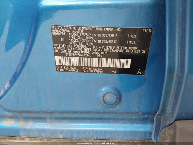 Aukcja sprzedaży 2016 Toyota Rav4 Le, vin: 2T3BFREV7GW412440, numer aukcji: 45528586