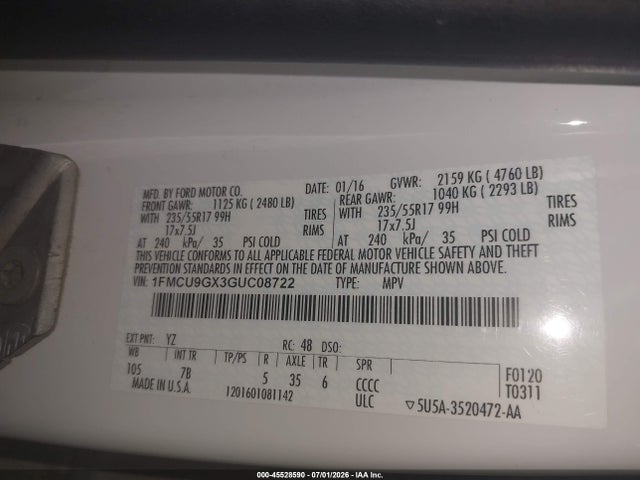 Ford ESCAPE SE 2016 1FMCU9GX3GUC08722 Image 9