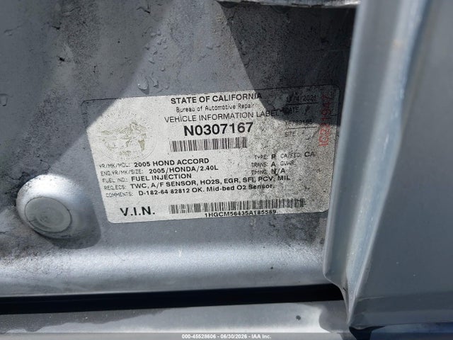 Aukcja sprzedaży 2005 Honda Accord 2.4 Lx, vin: 1HGCM56435A185589, numer aukcji: 45528606