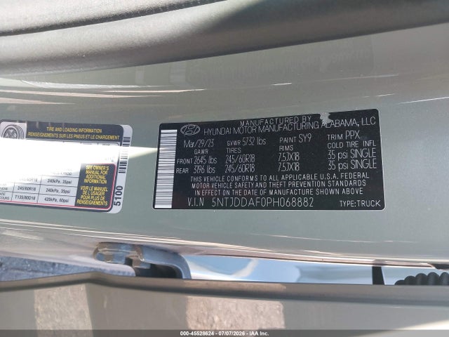 45528624 :رقم المزاد ، 5NTJDDAF0PH068882 vin ، 2023 Hyundai Santa Cruz Sel Premium مزاد بيع