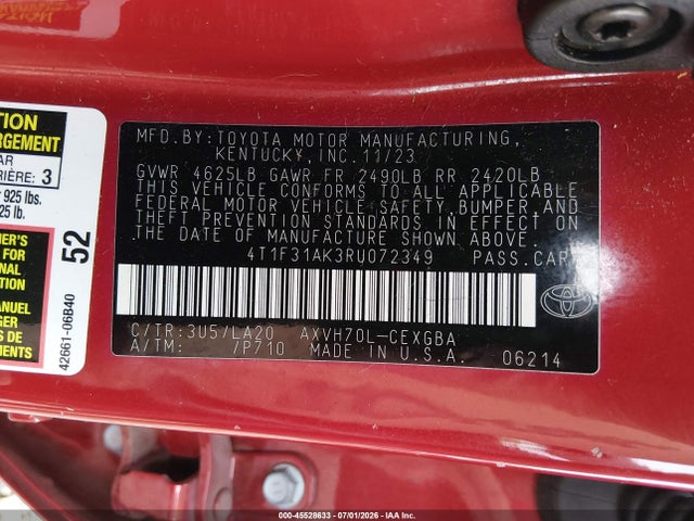 4T1F31AK3RU072349 Toyota Camry Hybrid Xle