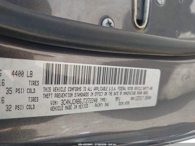 Продаж на аукціоні авто 2018 Jeep Compass Sport Fwd, vin: 3C4NJCAB6JT272240, номер лоту: 45528661