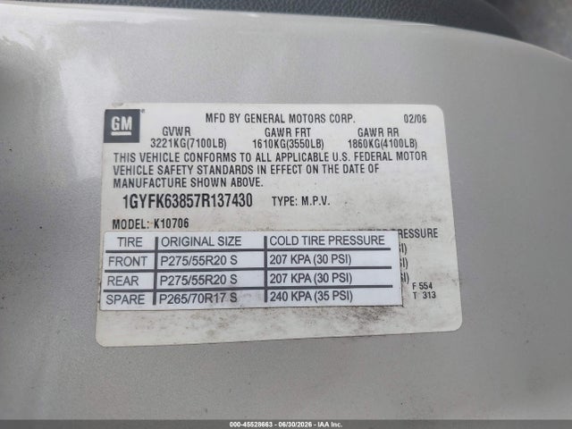 Aukcja sprzedaży 2007 Cadillac Escalade, vin: 1GYFK63857R137430, numer aukcji: 45528663