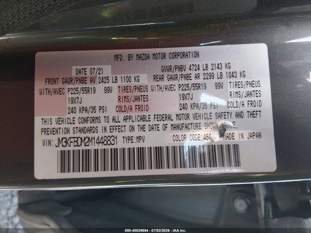 45528694 :رقم المزاد ، JM3KFBDM2M1448831 vin ، 2021 Mazda Cx-5 Grand Touring مزاد بيع