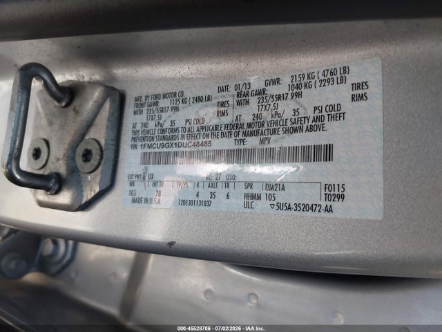 2013 Ford Escape Se მანქანა იყიდება აუქციონზე, vin: 1FMCU9GX1DUC48485, აუქციონის ნომერი: 45528706