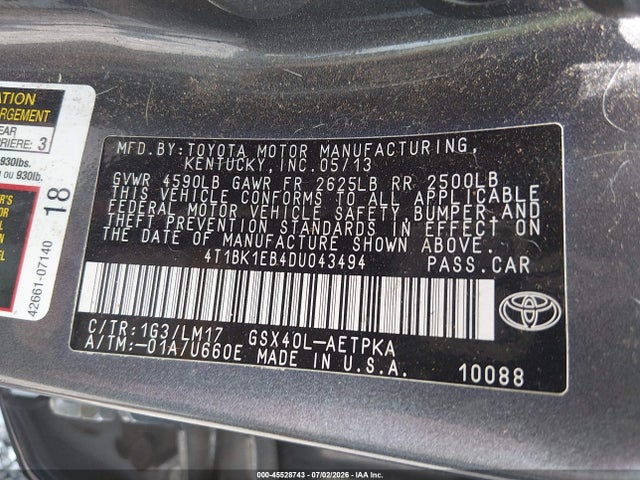Aukcja sprzedaży 2013 Toyota Avalon Limited, vin: 4T1BK1EB4DU043494, numer aukcji: 45528743