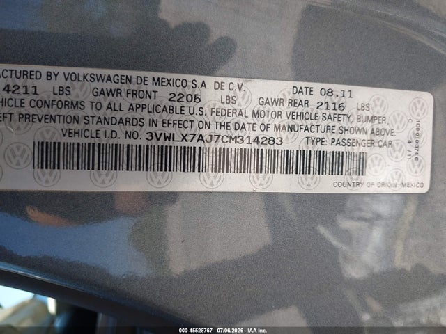 Aukcja sprzedaży 2012 Volkswagen Jetta 2.5l Sel, vin: 3VWLX7AJ7CM314283, numer aukcji: 45528767