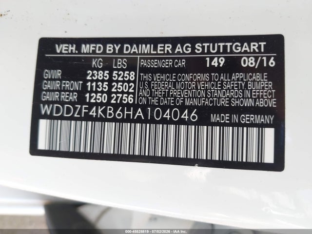 2017 Mercedes-benz E 300 4matic მანქანა იყიდება აუქციონზე, vin: WDDZF4KB6HA104046, აუქციონის ნომერი: 45528819