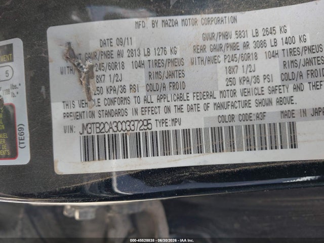 Продажа на аукционе авто 2012 Mazda Cx-9 Touring, vin: JM3TB2CA3C0337295, номер лота: 45528838