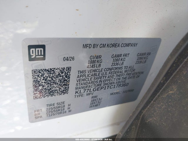 Продажа на аукционе авто 2026 Chevrolet Trax Fwd 1rs, vin: KL77LGEP1TC178360, номер лота: 45528860