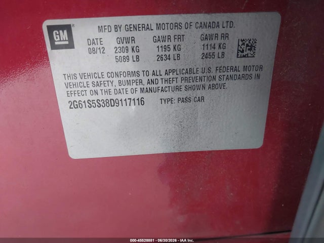 Auction sale of the 2013 Cadillac Xts Premium, vin: 2G61S5S38D9117116, lot number: 45528881