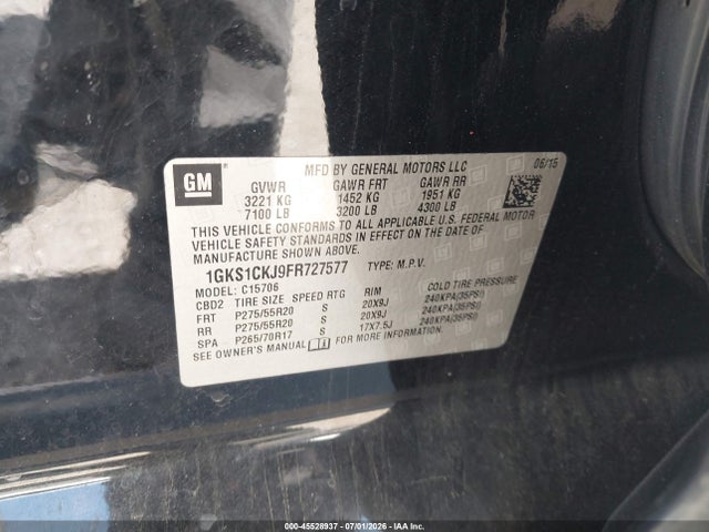 Aukcja sprzedaży 2015 Gmc Yukon Denali, vin: 1GKS1CKJ9FR727577, numer aukcji: 45528937