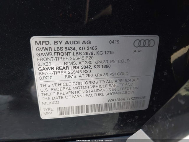 Audi Q5 45 Premium 2019 WA1BNAFY1K2098261 Image 9