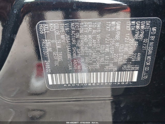 Aukcja sprzedaży 2021 Nissan Rogue S Fwd, vin: JN8AT3AAXMW017044, numer aukcji: 45528977