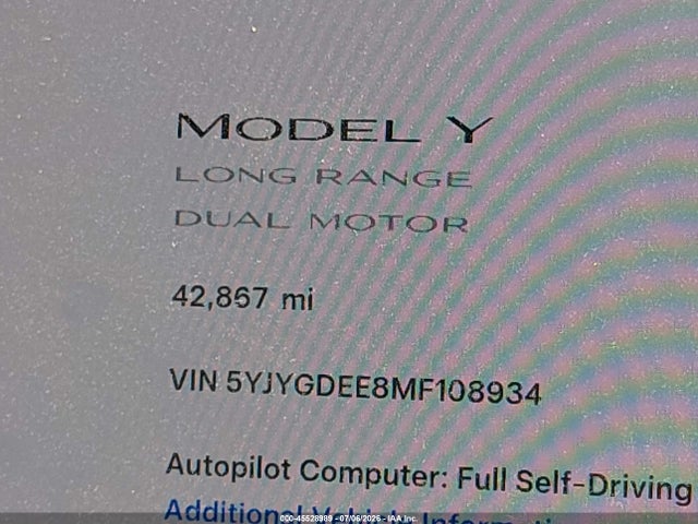 Продажа на аукционе авто 2021 Tesla Model Y Long Range Dual Motor All-wheel Drive, vin: 5YJYGDEE8MF108934, номер лота: 45528989