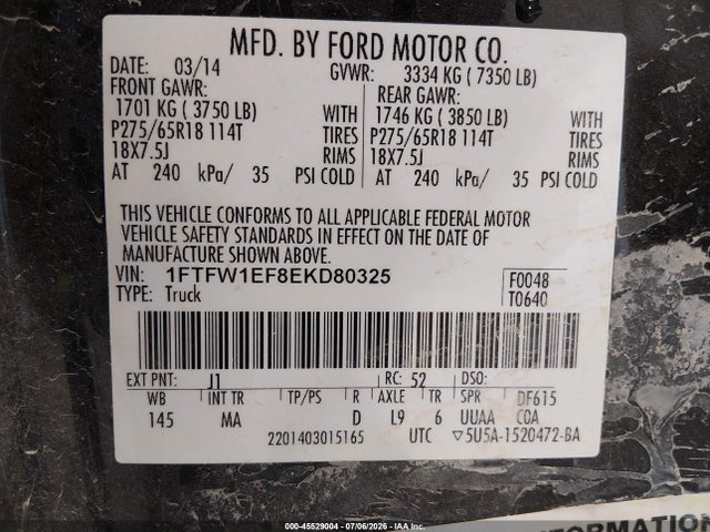 1FTFW1EF8EKD80325 Ford F-150 Fx4/king Ranch/lariat/platinum/stx/xl/xlt