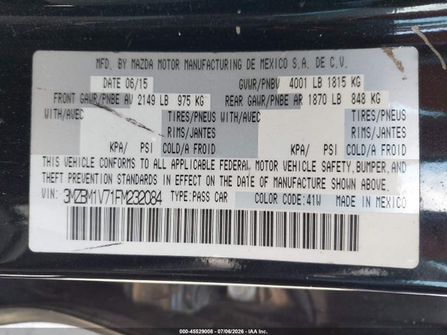 Aukcja sprzedaży 2015 Mazda Mazda3 I Touring, vin: 3MZBM1V71FM232084, numer aukcji: 45529008