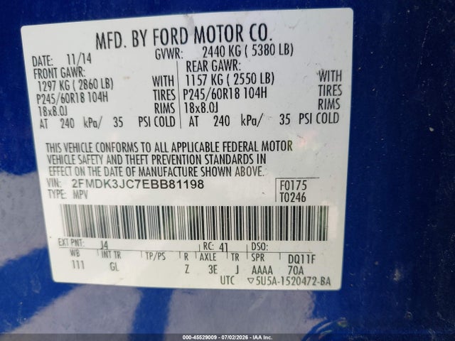 2FMDK3JC7EBB81198 Ford EDGE SEL