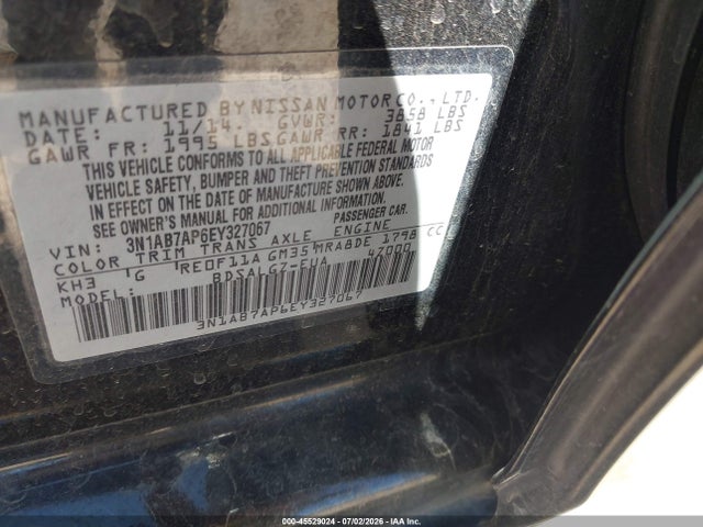 2014 Nissan Sentra Sl მანქანა იყიდება აუქციონზე, vin: 3N1AB7AP6EY327067, აუქციონის ნომერი: 45529024
