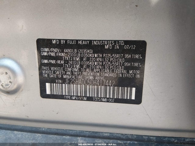 Продажа на аукционе авто 2013 Subaru Forester 2.5x Premium, vin: JF2SHADC5DH417442, номер лота: 45529038