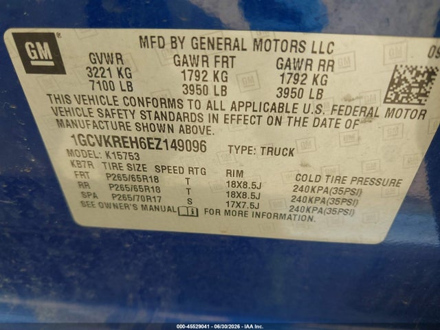 45529041 :رقم المزاد ، 1GCVKREH6EZ149096 vin ، 2014 Chevrolet Silverado 1500 Lt مزاد بيع