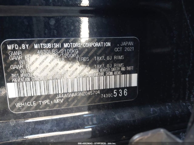Продажа на аукционе авто 2022 Mitsubishi Eclipse Cross Se/se Special Edition/sel/sel Special Edition, vin: JA4ASWAA9NZ045704, номер лота: 45529043