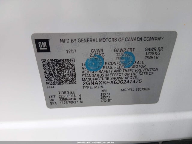 Chevrolet EQUINOX LT 2018 2GNAXKEX6J6247475 Image 9