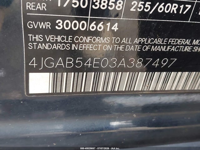 Продажа на аукционе авто 2003 Mercedes-benz Ml 320, vin: 4JGAB54E03A387497, номер лота: 45529087