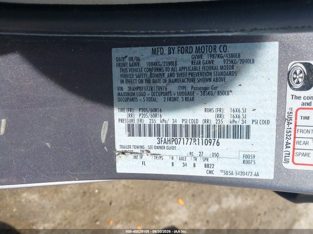 Auction sale of the 2007 Ford Fusion Se, vin: 3FAHP07177R110976, lot number: 45529105