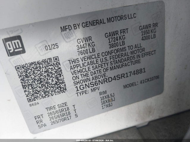1GNS6NRD4SR174881 Chevrolet Tahoe 4wd Lt