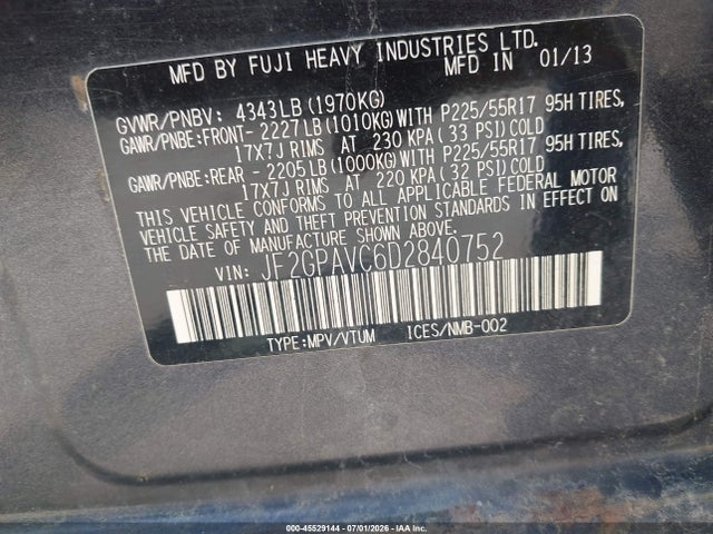 Aukcja sprzedaży 2013 Subaru Xv Crosstrek 2.0i Premium, vin: JF2GPAVC6D2840752, numer aukcji: 45529144