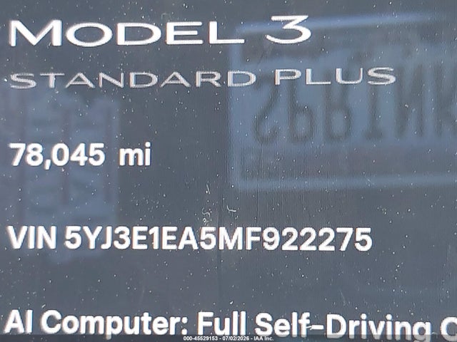 Aukcja sprzedaży 2021 Tesla Model 3 Standard Range Plus Rear-wheel Drive, vin: 5YJ3E1EA5MF922275, numer aukcji: 45529153