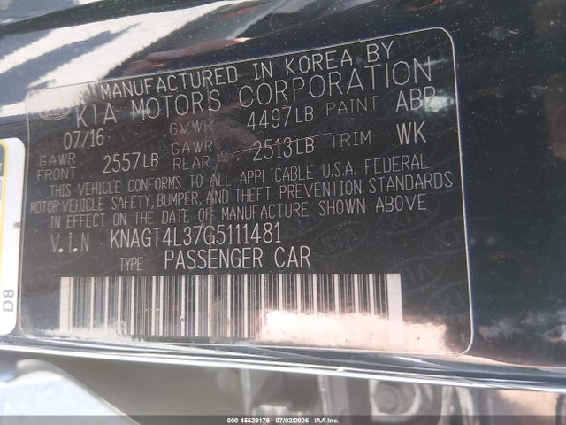 KIA Optima Lx 2016 KNAGT4L37G5111481 Image 9