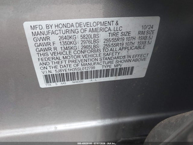 2025 Acura Mdx Standard მანქანა იყიდება აუქციონზე, vin: 5J8YE1H35SL012799, აუქციონის ნომერი: 45529185