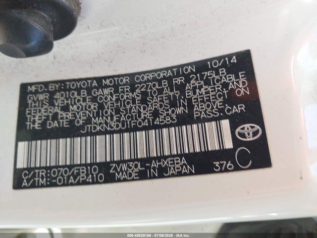 Toyota Prius Two 2015 JTDKN3DU1F0414583 Image 9