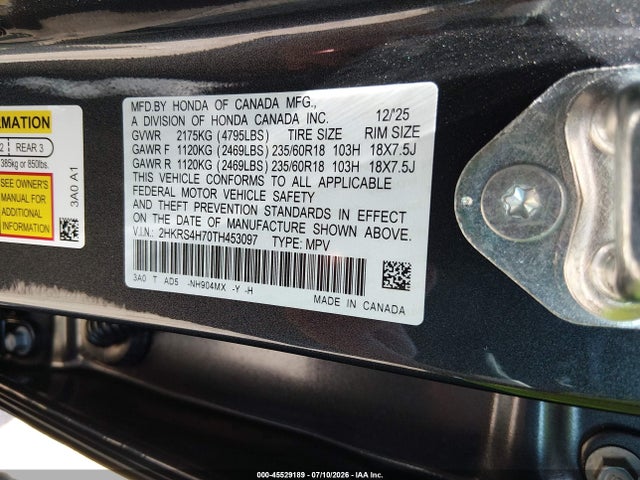 Honda Cr-v Ex-l Awd 2026 2HKRS4H70TH453097 Image 9