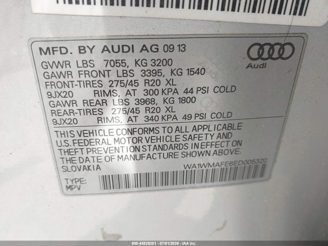 45529201 :رقم المزاد ، WA1WMAFE6ED005320 vin ، 2014 Audi Q7 3.0 Tdi Premium مزاد بيع
