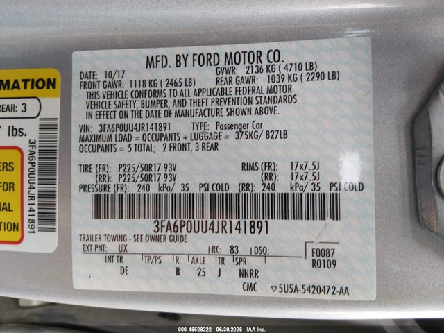 Ford Fusion Hybrid S 2018 3FA6P0UU4JR141891 Image 9