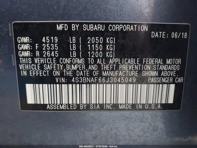 Продаж на аукціоні авто 2018 Subaru Legacy 2.5i Premium, vin: 4S3BNAF66J3045049, номер лоту: 45529227