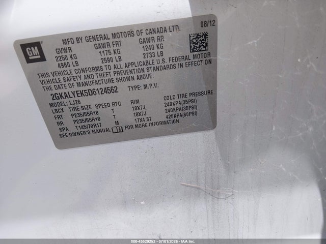 Продаж на аукціоні авто 2013 Gmc Terrain Denali, vin: 2GKALYEK5D6124562, номер лоту: 45529252