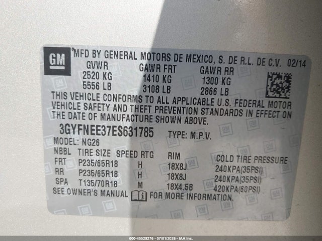 Auction sale of the 2014 Cadillac Srx Luxury Collection, vin: 3GYFNEE37ES631785, lot number: 45529276
