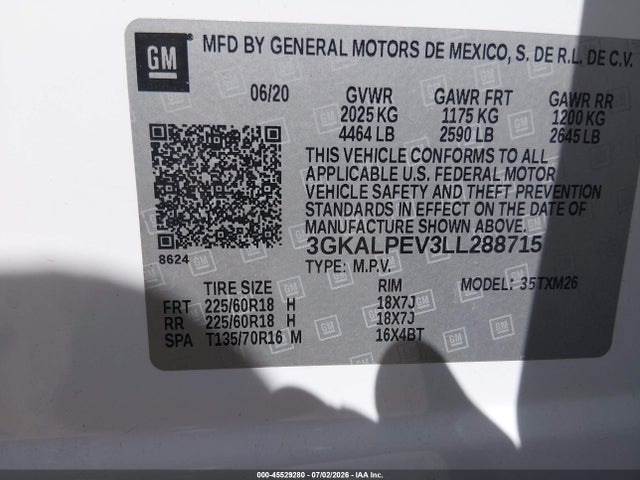 Aukcja sprzedaży 2020 Gmc Terrain Fwd Slt, vin: 3GKALPEV3LL288715, numer aukcji: 45529280
