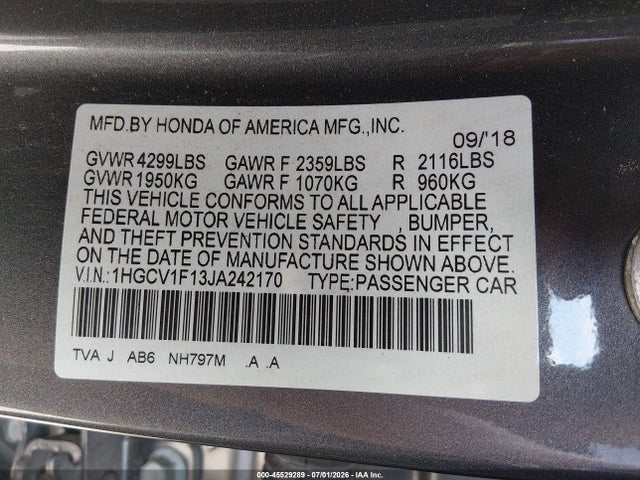 1HGCV1F13JA242170 Honda ACCORD LX