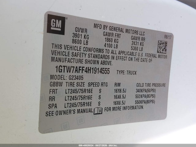 2017 Gmc Savana 2500 Work Van მანქანა იყიდება აუქციონზე, vin: 1GTW7AFF4H1914555, აუქციონის ნომერი: 45529324