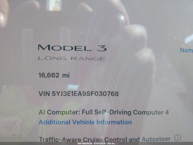 5YJ3E1EA9SF030768 Tesla Model 3 Long Range Rear-wheel Drive/standard Rear-wheel Drive