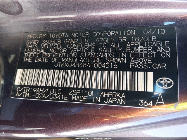 Продаж на аукціоні авто 2010 Scion Xd, vin: JTKKU4B48A1004516, номер лоту: 45529350