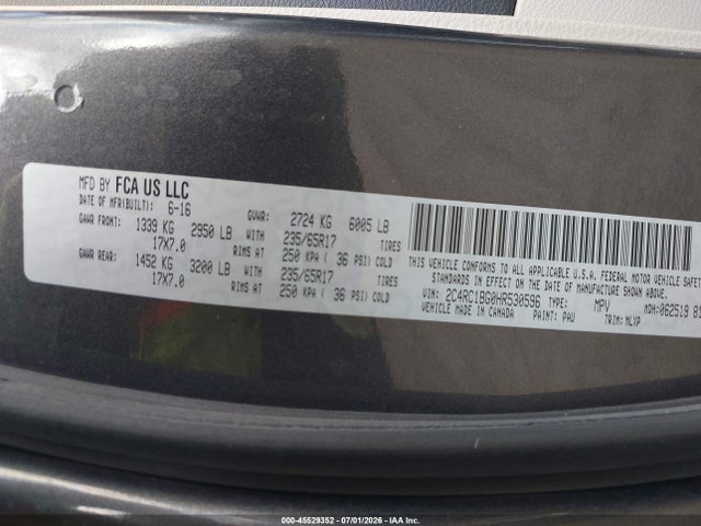 Aukcja sprzedaży 2017 Chrysler Pacifica Touring-l, vin: 2C4RC1BG0HR530596, numer aukcji: 45529352
