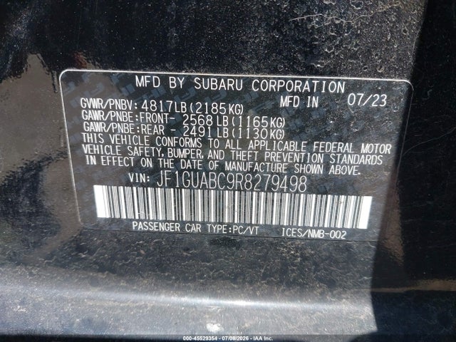 Aukcja sprzedaży 2024 Subaru Impreza Base 5-door, vin: JF1GUABC9R8279498, numer aukcji: 45529354