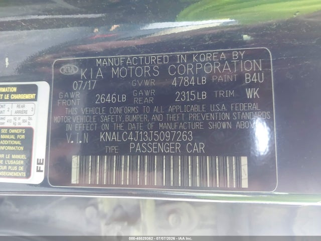 2018 Kia Cadenza Limited მანქანა იყიდება აუქციონზე, vin: KNALC4J13J5097263, აუქციონის ნომერი: 45529362